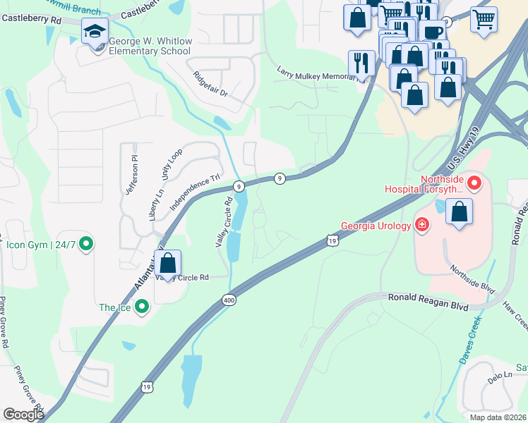 map of restaurants, bars, coffee shops, grocery stores, and more near 1200 Greystone Summit Drive in Cumming
