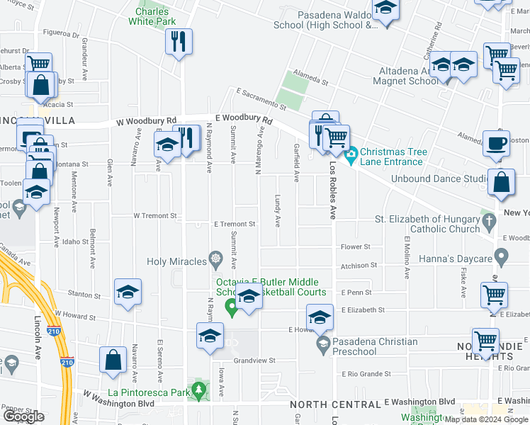 map of restaurants, bars, coffee shops, grocery stores, and more near 1892 Marengo Avenue in Pasadena