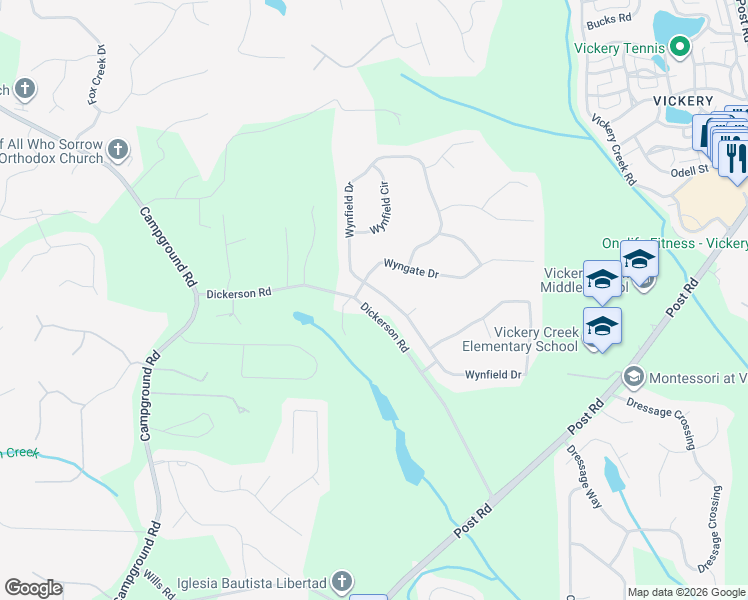 map of restaurants, bars, coffee shops, grocery stores, and more near 7025 Wynfield Drive in Cumming