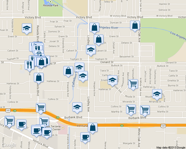 map of restaurants, bars, coffee shops, grocery stores, and more near 5917 Hesperia Avenue in Los Angeles