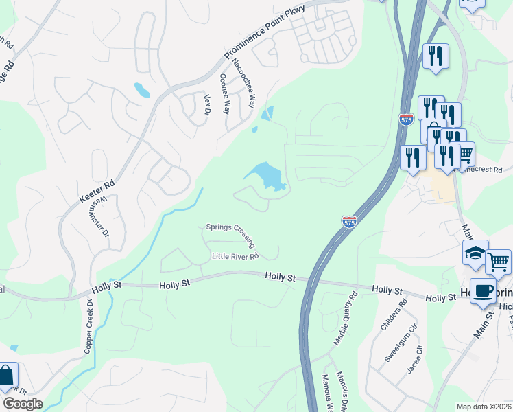 map of restaurants, bars, coffee shops, grocery stores, and more near 123 Hidden Lake Circle in Canton