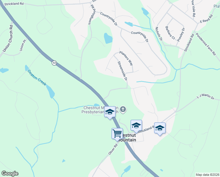 map of restaurants, bars, coffee shops, grocery stores, and more near 4611 Plantation Drive in Flowery Branch