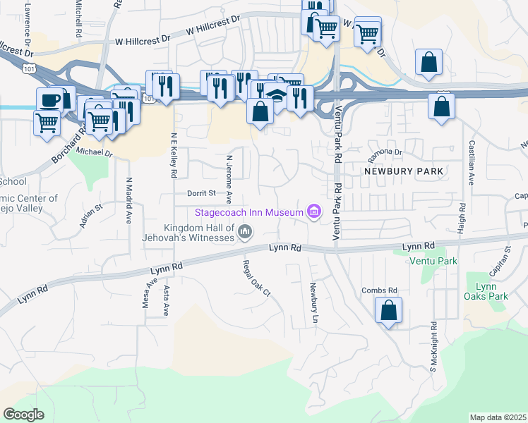 map of restaurants, bars, coffee shops, grocery stores, and more near 100 Giant Oak Avenue in Thousand Oaks