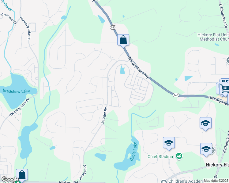 map of restaurants, bars, coffee shops, grocery stores, and more near 802 Oak Promenade Lane in Holly Springs