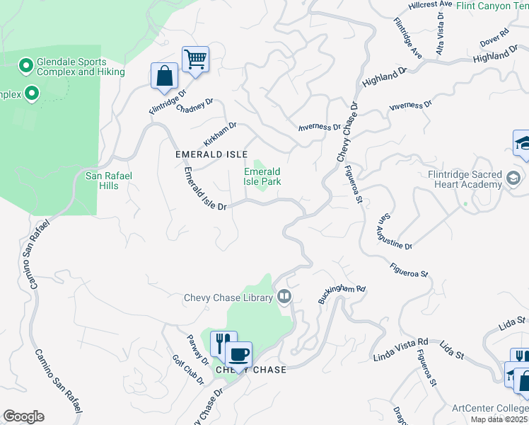 map of restaurants, bars, coffee shops, grocery stores, and more near 3448 Emerald Isle Drive in Glendale