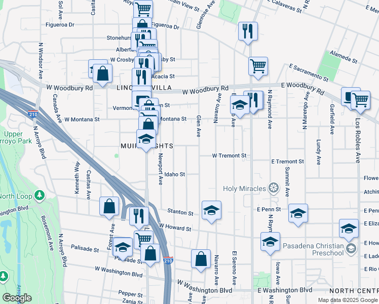 map of restaurants, bars, coffee shops, grocery stores, and more near 1906 Belmont Avenue in Pasadena