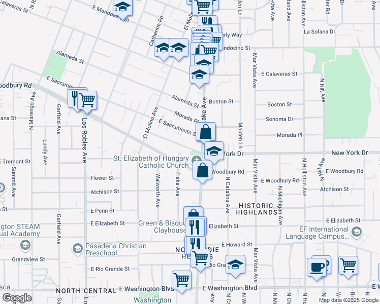 map of restaurants, bars, coffee shops, grocery stores, and more near 860 New York Drive in Altadena