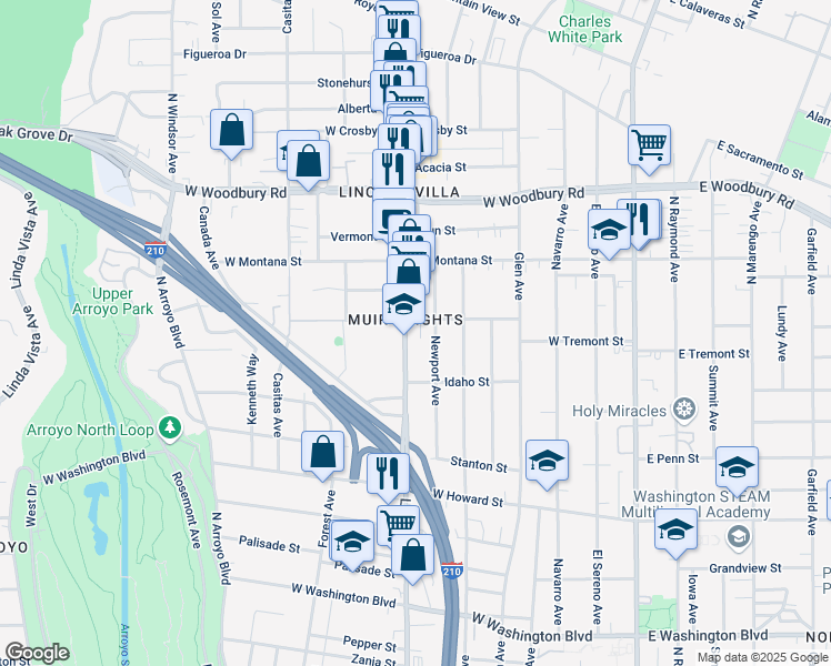 map of restaurants, bars, coffee shops, grocery stores, and more near 1972 Lincoln Avenue in Pasadena