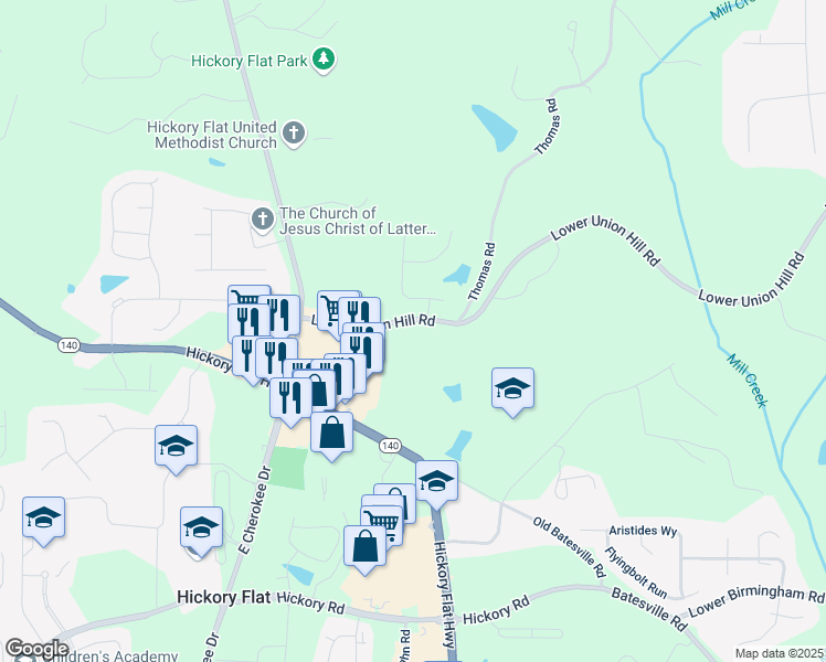 map of restaurants, bars, coffee shops, grocery stores, and more near 350 Lower Union Hill Road in Canton
