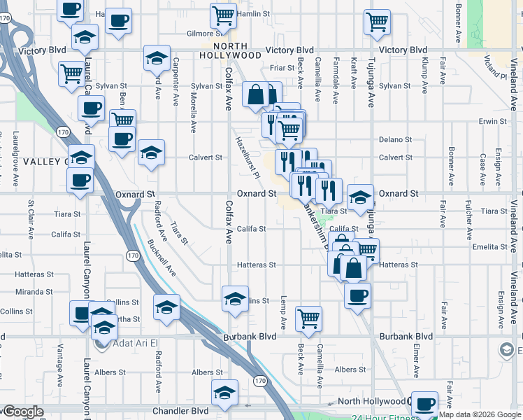 map of restaurants, bars, coffee shops, grocery stores, and more near 5935 Irvine Avenue in Los Angeles
