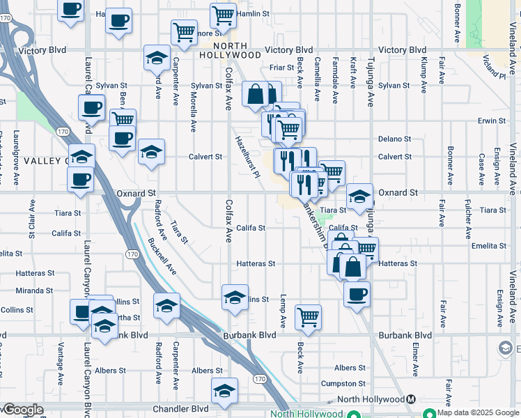 map of restaurants, bars, coffee shops, grocery stores, and more near 5935 Irvine Avenue in Los Angeles