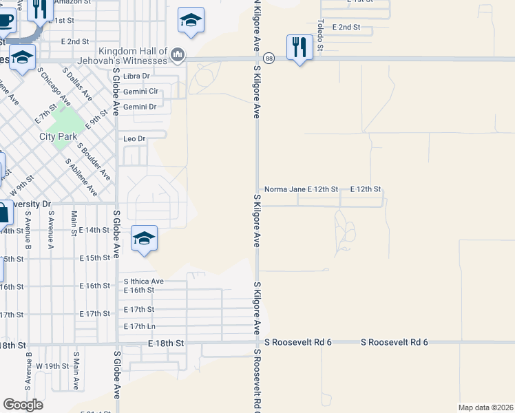 map of restaurants, bars, coffee shops, grocery stores, and more near 2001 Norma Jane East University Drive in Portales