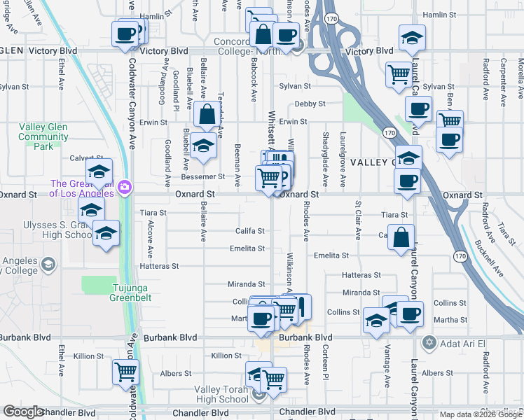 map of restaurants, bars, coffee shops, grocery stores, and more near in Los Angeles
