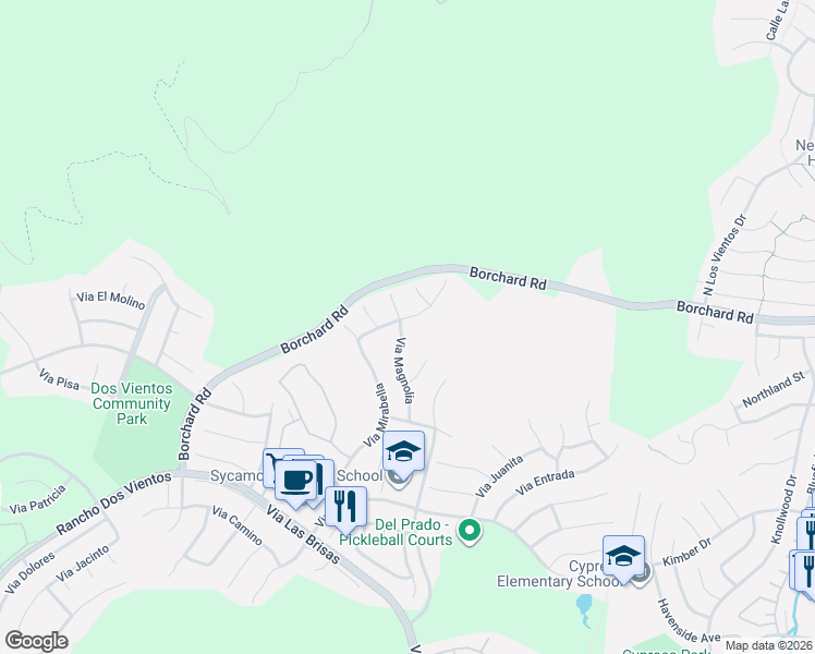 map of restaurants, bars, coffee shops, grocery stores, and more near 4567 Via Mariano in Thousand Oaks