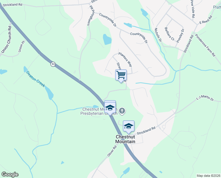 map of restaurants, bars, coffee shops, grocery stores, and more near 4611 Plantation Drive in Flowery Branch