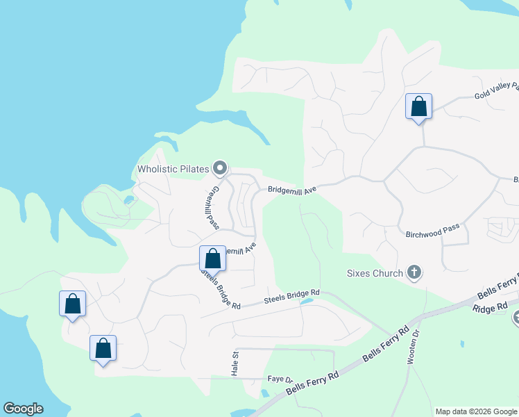 map of restaurants, bars, coffee shops, grocery stores, and more near 1048 Bridge Mill Avenue in Canton