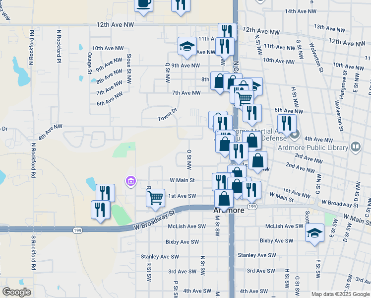 map of restaurants, bars, coffee shops, grocery stores, and more near 124 O Street Northwest in Ardmore