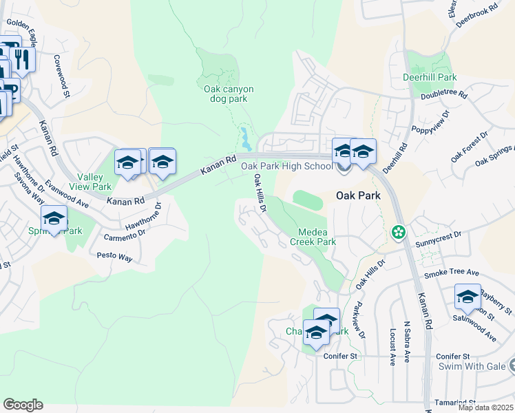 map of restaurants, bars, coffee shops, grocery stores, and more near 640 Campo Verde Court in Oak Park