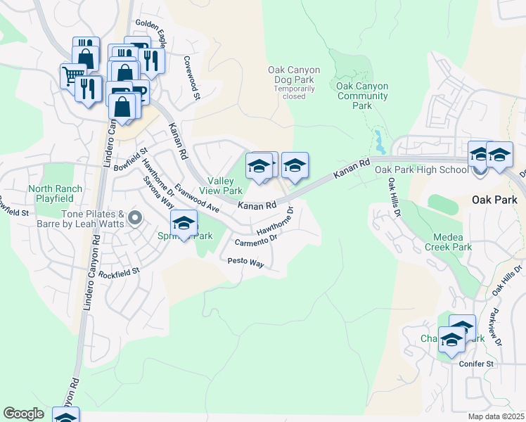 map of restaurants, bars, coffee shops, grocery stores, and more near 5357 Evanwood Avenue in Oak Park