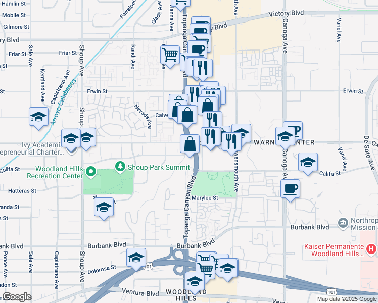 map of restaurants, bars, coffee shops, grocery stores, and more near in Los Angeles