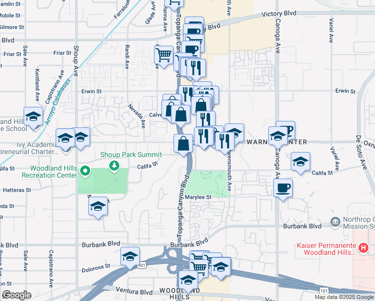 map of restaurants, bars, coffee shops, grocery stores, and more near in Los Angeles
