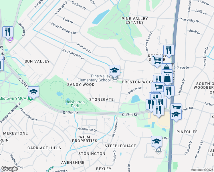 map of restaurants, bars, coffee shops, grocery stores, and more near 440 John S Mosby Drive in Wilmington