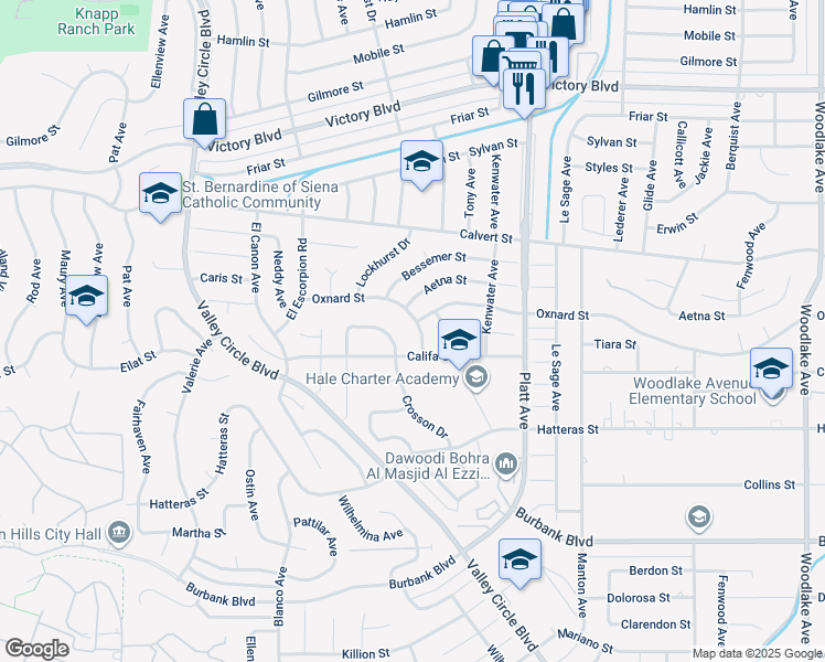 map of restaurants, bars, coffee shops, grocery stores, and more near 5929 Adler Avenue in Los Angeles