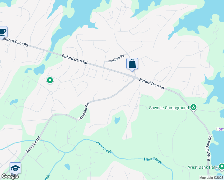 map of restaurants, bars, coffee shops, grocery stores, and more near 2710 Samples Road in Cumming