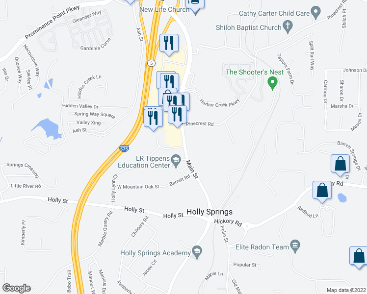 map of restaurants, bars, coffee shops, grocery stores, and more near 104 Mountain Brook Drive in Canton