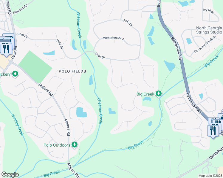 map of restaurants, bars, coffee shops, grocery stores, and more near 6420 Sunbriar Drive in Cumming