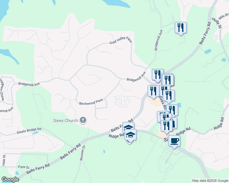 map of restaurants, bars, coffee shops, grocery stores, and more near 115 Birchwood Drive in Canton