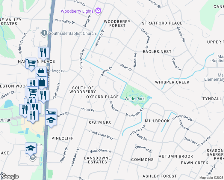map of restaurants, bars, coffee shops, grocery stores, and more near 3605-3609 Melinda Drive in Wilmington