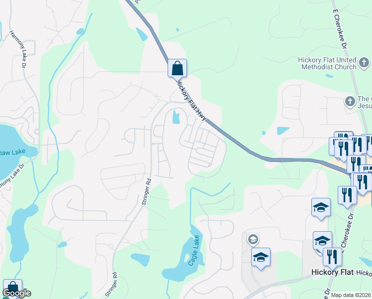 map of restaurants, bars, coffee shops, grocery stores, and more near 4964 Hickory Flat Highway in Canton
