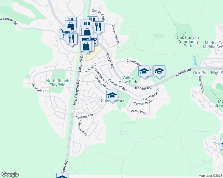 map of restaurants, bars, coffee shops, grocery stores, and more near 454 Savona Way in Oak Park