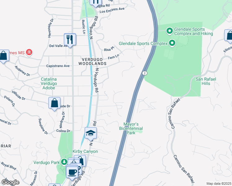 map of restaurants, bars, coffee shops, grocery stores, and more near in Glendale