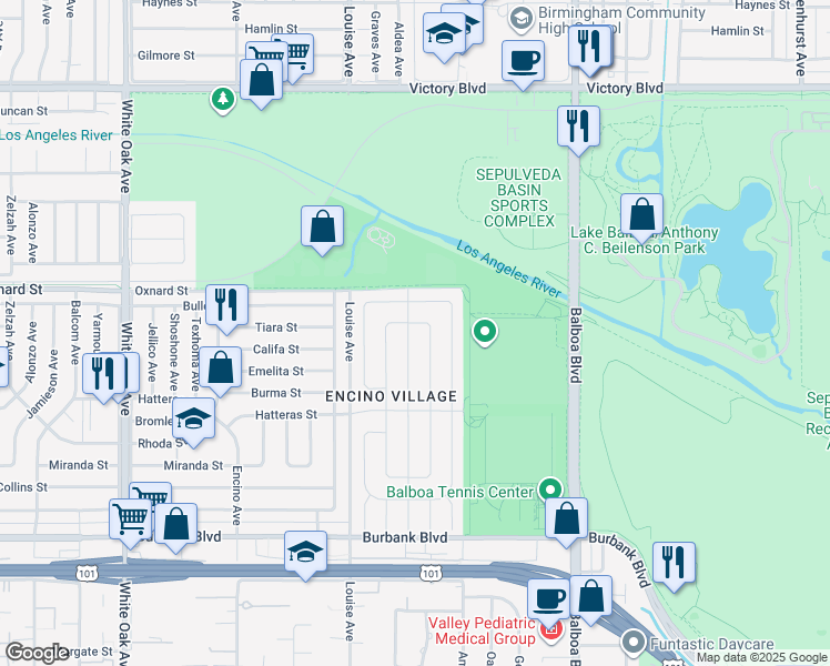 map of restaurants, bars, coffee shops, grocery stores, and more near 5938 Aldea Avenue in Los Angeles