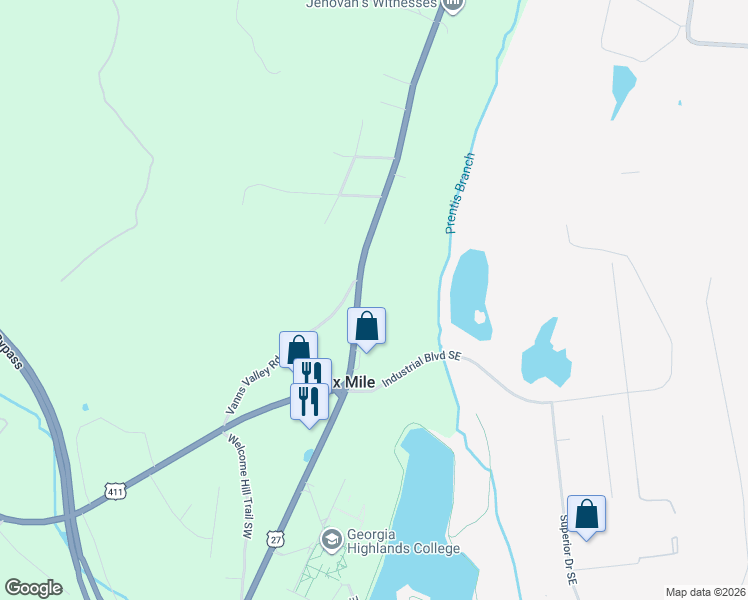 map of restaurants, bars, coffee shops, grocery stores, and more near 2913 Cedartown Highway in Rome