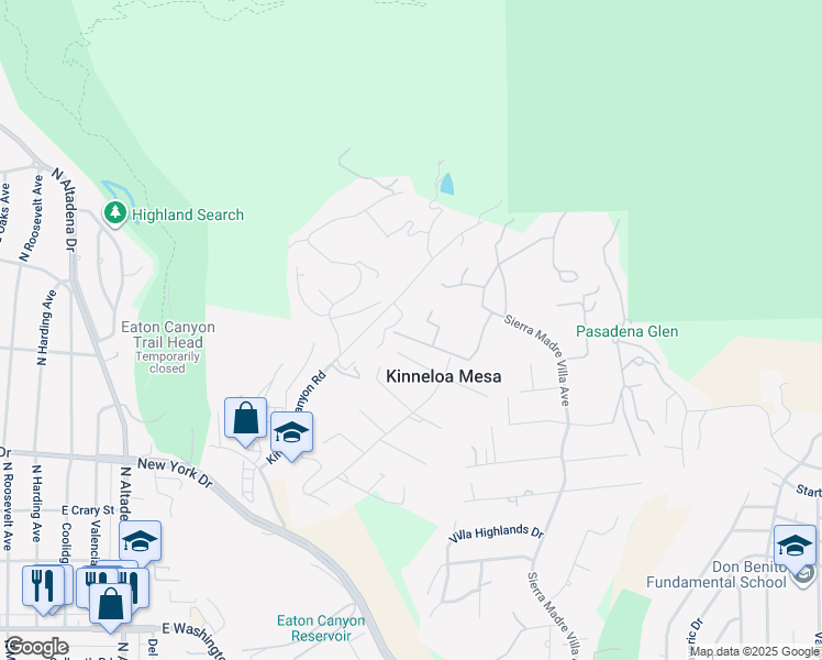 map of restaurants, bars, coffee shops, grocery stores, and more near 1701 Country Lane in Pasadena