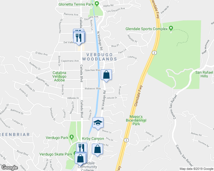 map of restaurants, bars, coffee shops, grocery stores, and more near 2108 North Verdugo Road in Glendale