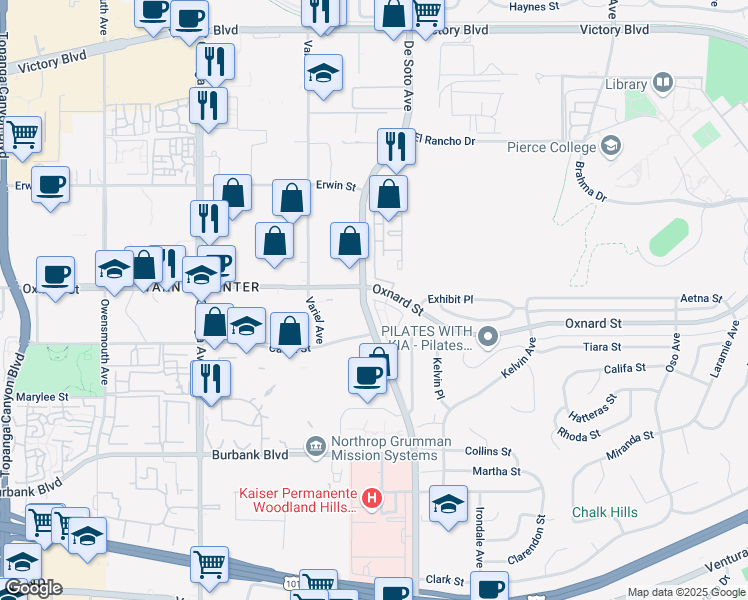 map of restaurants, bars, coffee shops, grocery stores, and more near in Los Angeles