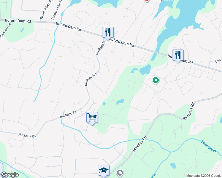 map of restaurants, bars, coffee shops, grocery stores, and more near 2130 Habersham Trce in Cumming