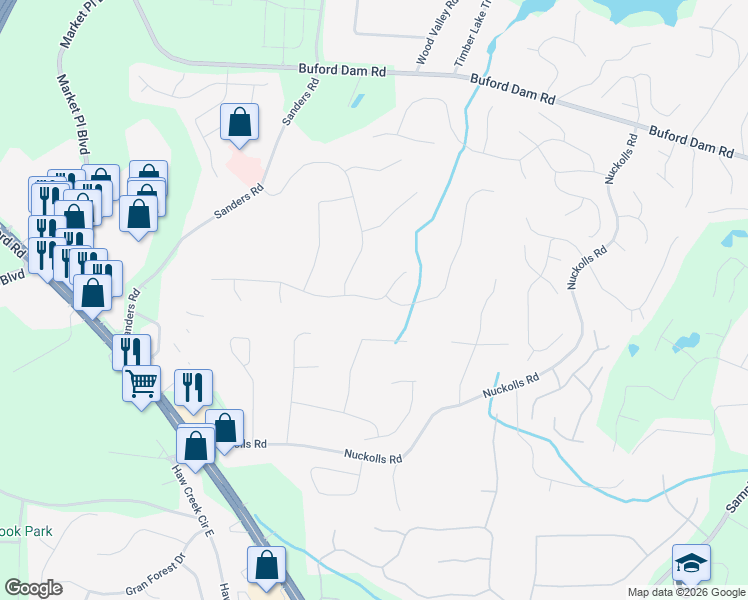 map of restaurants, bars, coffee shops, grocery stores, and more near 1315 Willow Park Way in Cumming