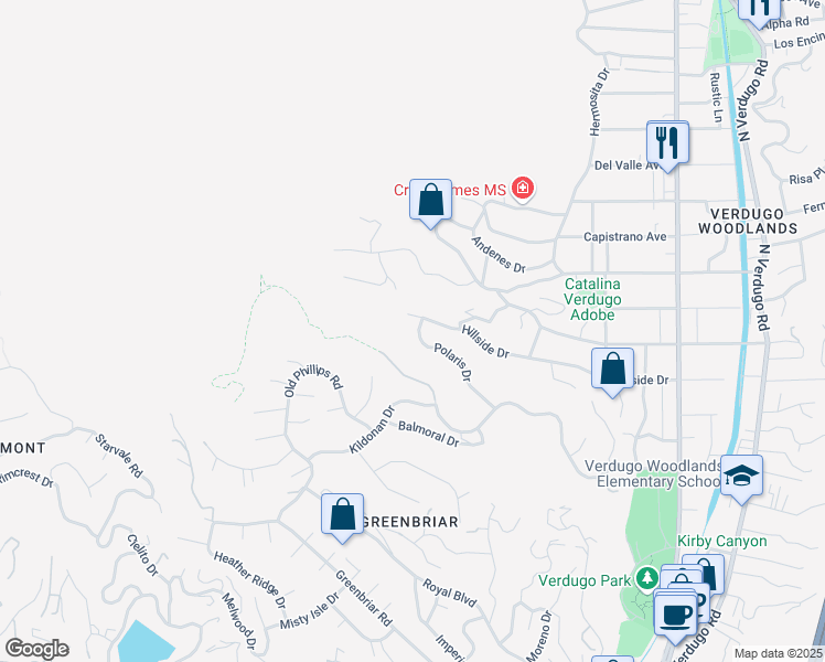 map of restaurants, bars, coffee shops, grocery stores, and more near 2001 Polaris Drive in Glendale