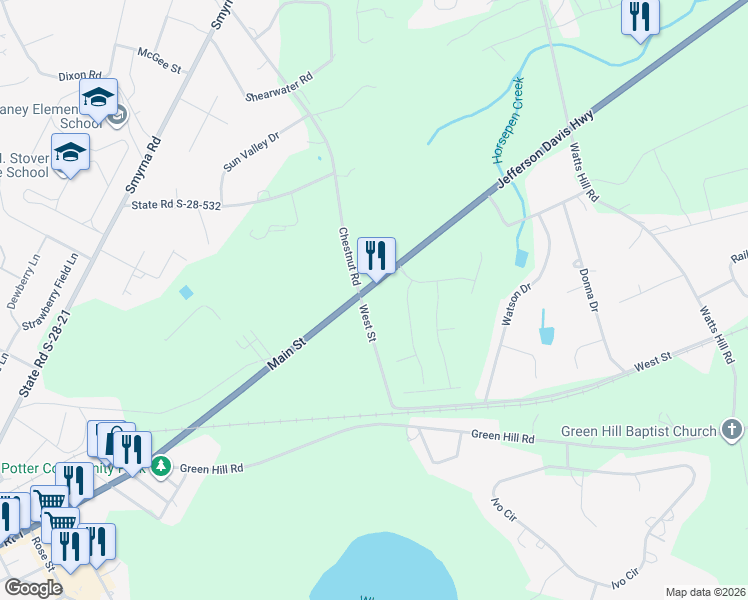 map of restaurants, bars, coffee shops, grocery stores, and more near 2299 Jefferson Davis Highway in Elgin
