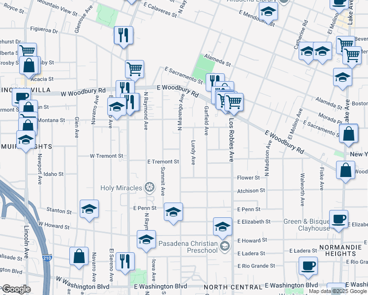 map of restaurants, bars, coffee shops, grocery stores, and more near 1930 North Marengo Avenue in Pasadena