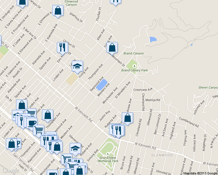 map of restaurants, bars, coffee shops, grocery stores, and more near 1436 Western Avenue in Glendale