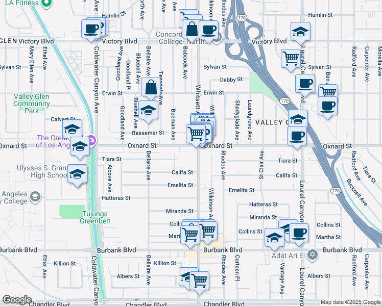map of restaurants, bars, coffee shops, grocery stores, and more near in Los Angeles
