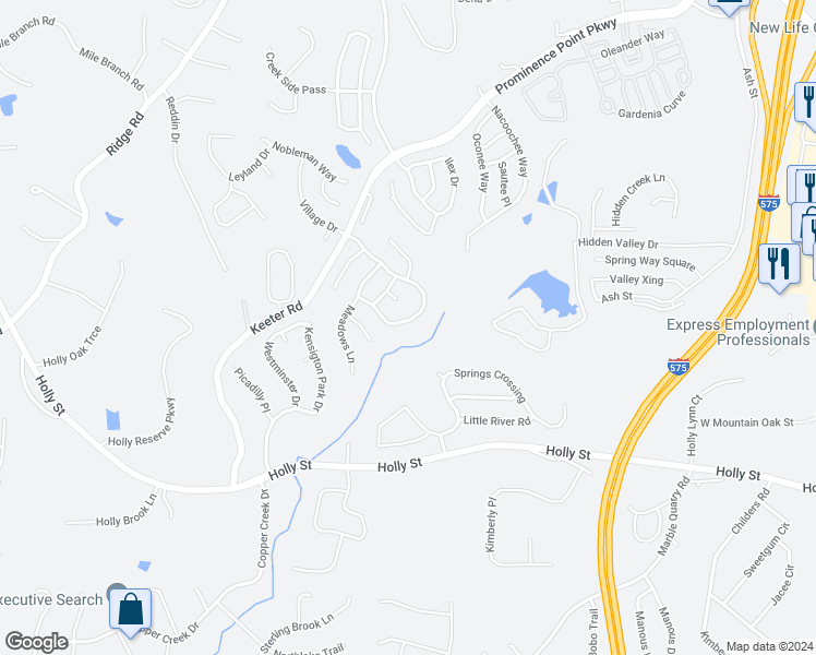 map of restaurants, bars, coffee shops, grocery stores, and more near 159 Holly Mill Village Drive in Canton