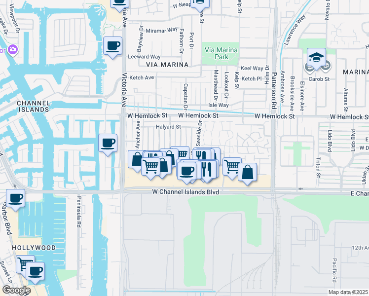 map of restaurants, bars, coffee shops, grocery stores, and more near 2560 Sextant Avenue in Port Hueneme
