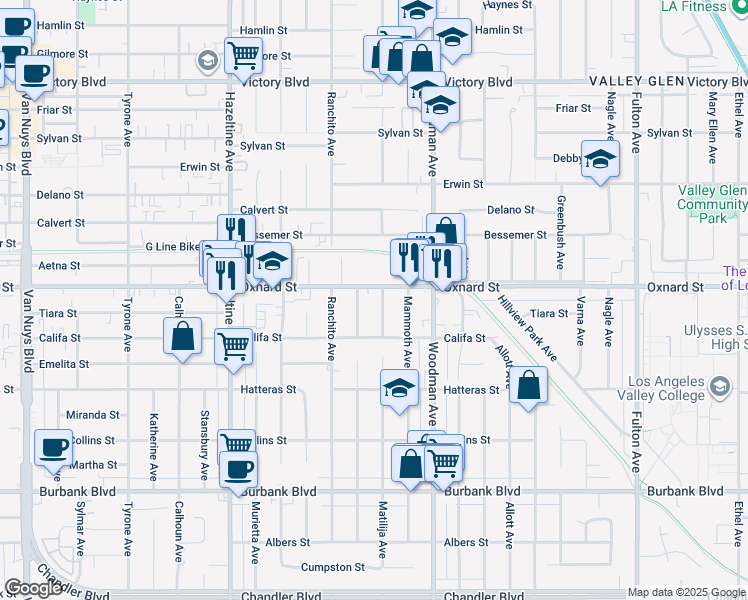 map of restaurants, bars, coffee shops, grocery stores, and more near in Los Angeles